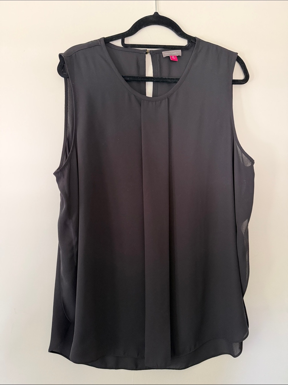Vince Camuto Sheer Black Sleeveless Pleated Front Camisole